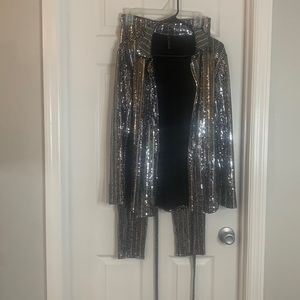 Sparkling Silver and Black pants suit